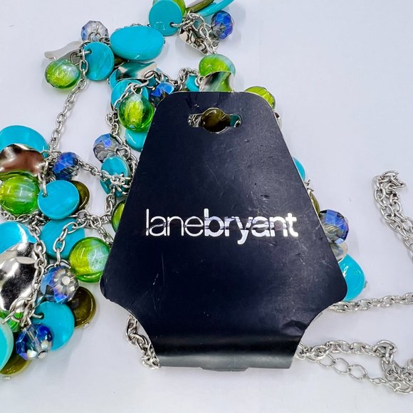 NWT - Lane Bryant - Turquoise & Green Dyed Shell Silver Tone 36” Necklace - Picture 7 of 8